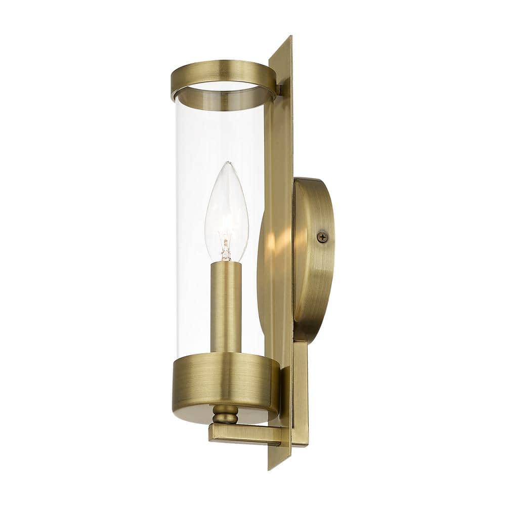 Antique Brass Dimmable Wall Sconce with Clear Glass