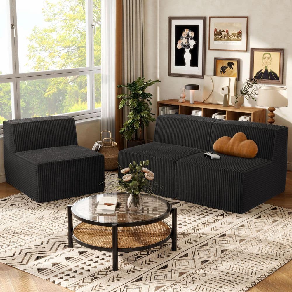 Cadena 94.5 in. Armless Chenille Corduroy All Foam Modular Sofa in Black price history on PriceWatchPro
