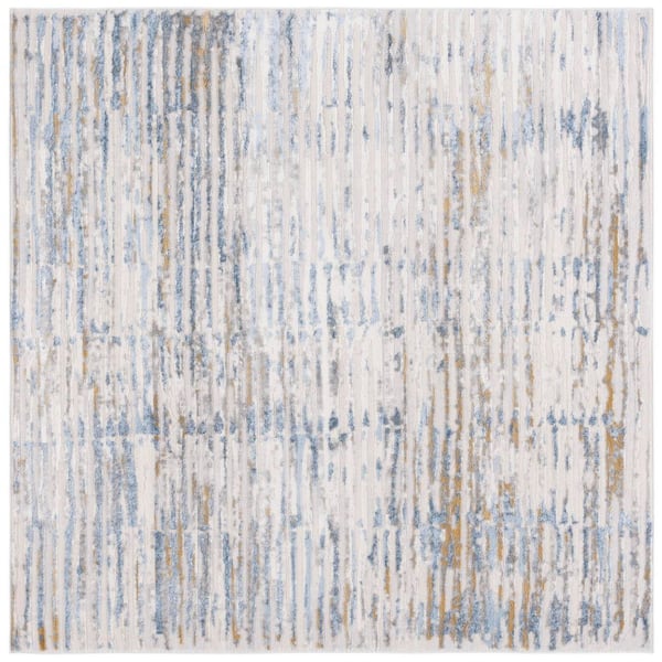 SAFAVIEH Palma 7 ft. x 7 ft. Gray/Blue Distressed Striped Square Area Rug