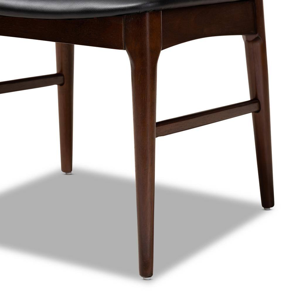 Mid-Century Modern Black Faux Leather Walnut Dining Chair Set