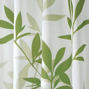 Shower Curtain in White with Green Leaves