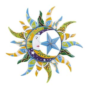 36 in. x  36 in. Metal Multi Colored Indoor Outdoor Sun and Moon Wall Decor with Abstract Patterns
