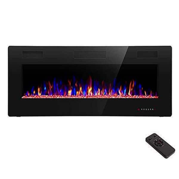 42 in. Wall Mounted Electric Fireplace in Black, Low Noise, Remote Control, Timer, Touch Screen