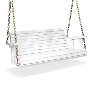 4 ft. 2-Person White Wood Porch Swing with Adjustable Chains and Treated PU-Painted Surface, Support Up to 880 lbs.