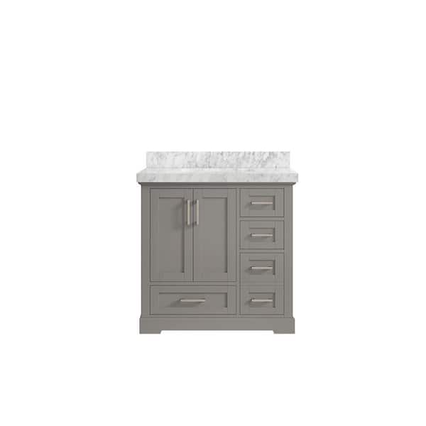 Willow Collections Boston 36 in. W x 22 in. D x 36 in. H Single Sink Bath Vanity Center in Elephant Gray with 2 in. Carrara Marble Top