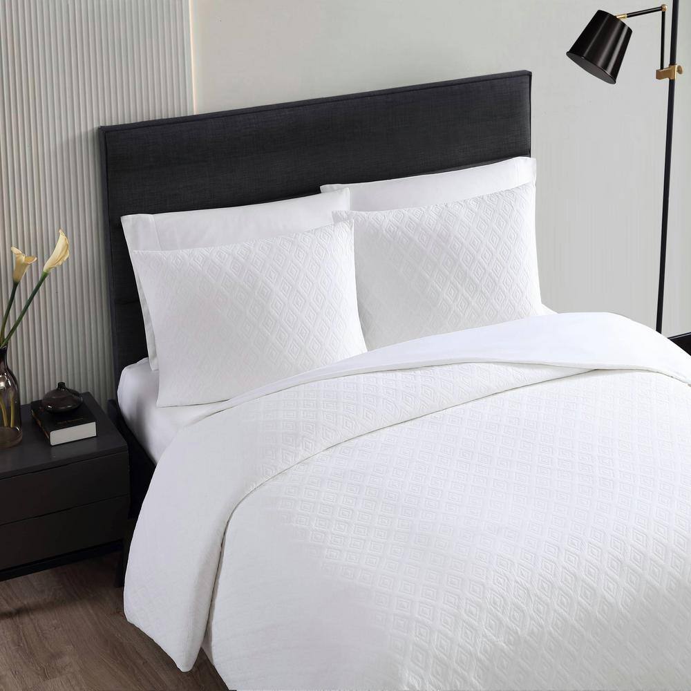 White Queen Cotton Jacquard Reversible Duvet Cover Set