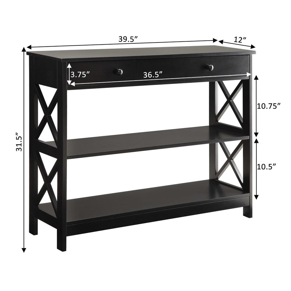 Oxford Transitional Black Wood Console Table with Drawer and Shelves