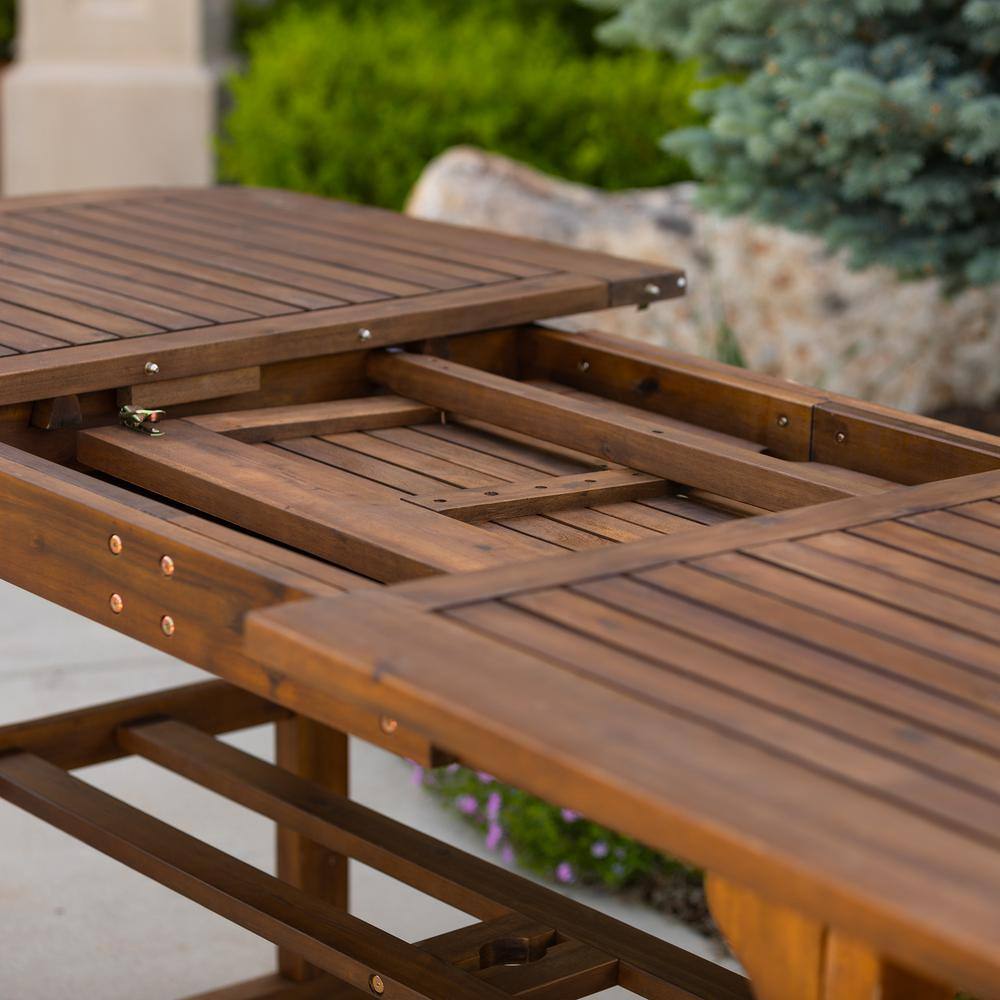 Extendable Solid Acacia Wood Outdoor Dining Table in Dark Brown