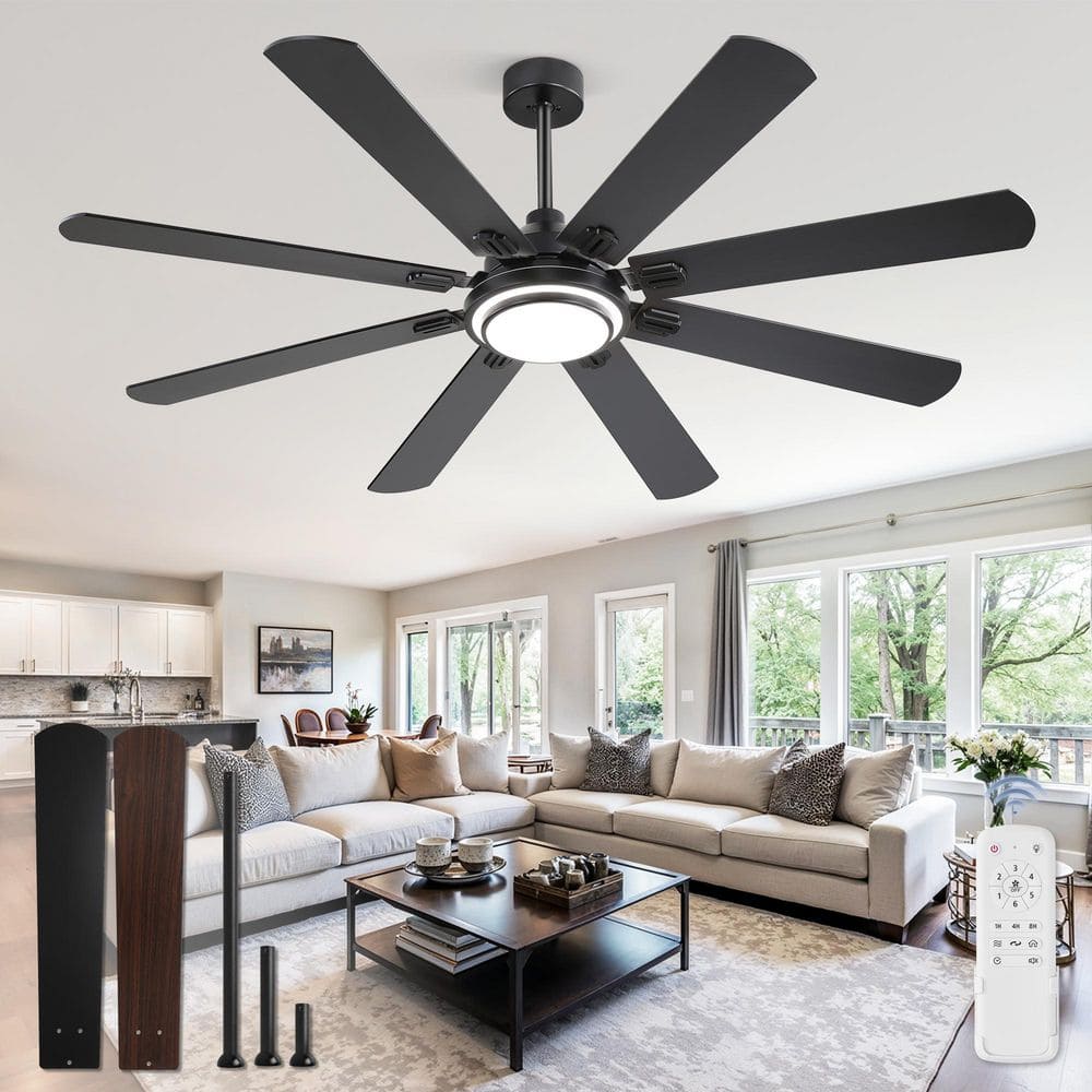 65 in. Smart Indoor/Outdoor Black 3-Color LED 6-Speed Downrod Ceiling Fan with Light Kit and Remote Control price history on PriceWatchPro