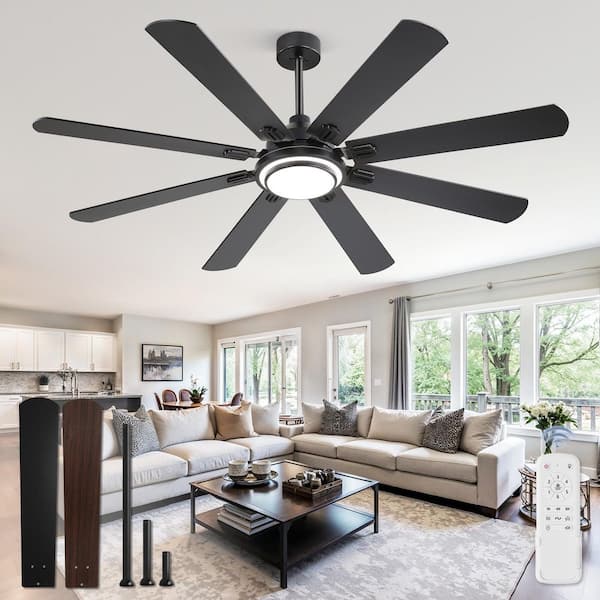 HINNIXY 65 in. Smart Indoor/Outdoor Black 3-Color LED 6-Speed Downrod Ceiling Fan with Light Kit and Remote Control