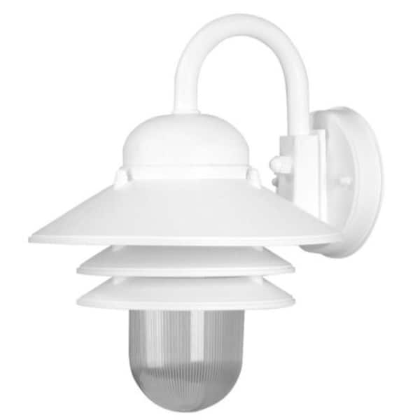 Nautical White Outdoor Hardwired Lantern Sconce with 3000K LED Bulb and Clear Prismatic Acrylic Diffuser