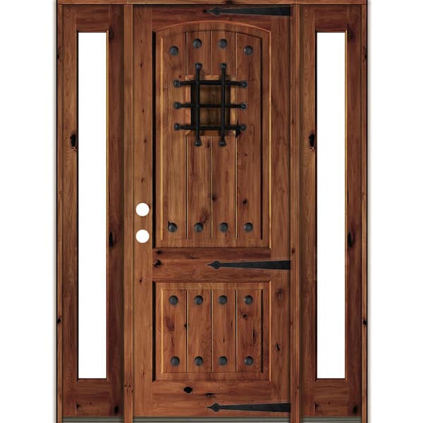 Krosswood Doors 70 in. x 96 in. Mediterranean Knotty Alder Right-Hand/Inswing Clear Glass Red Chestnut Stain Wood Prehung Front Door
