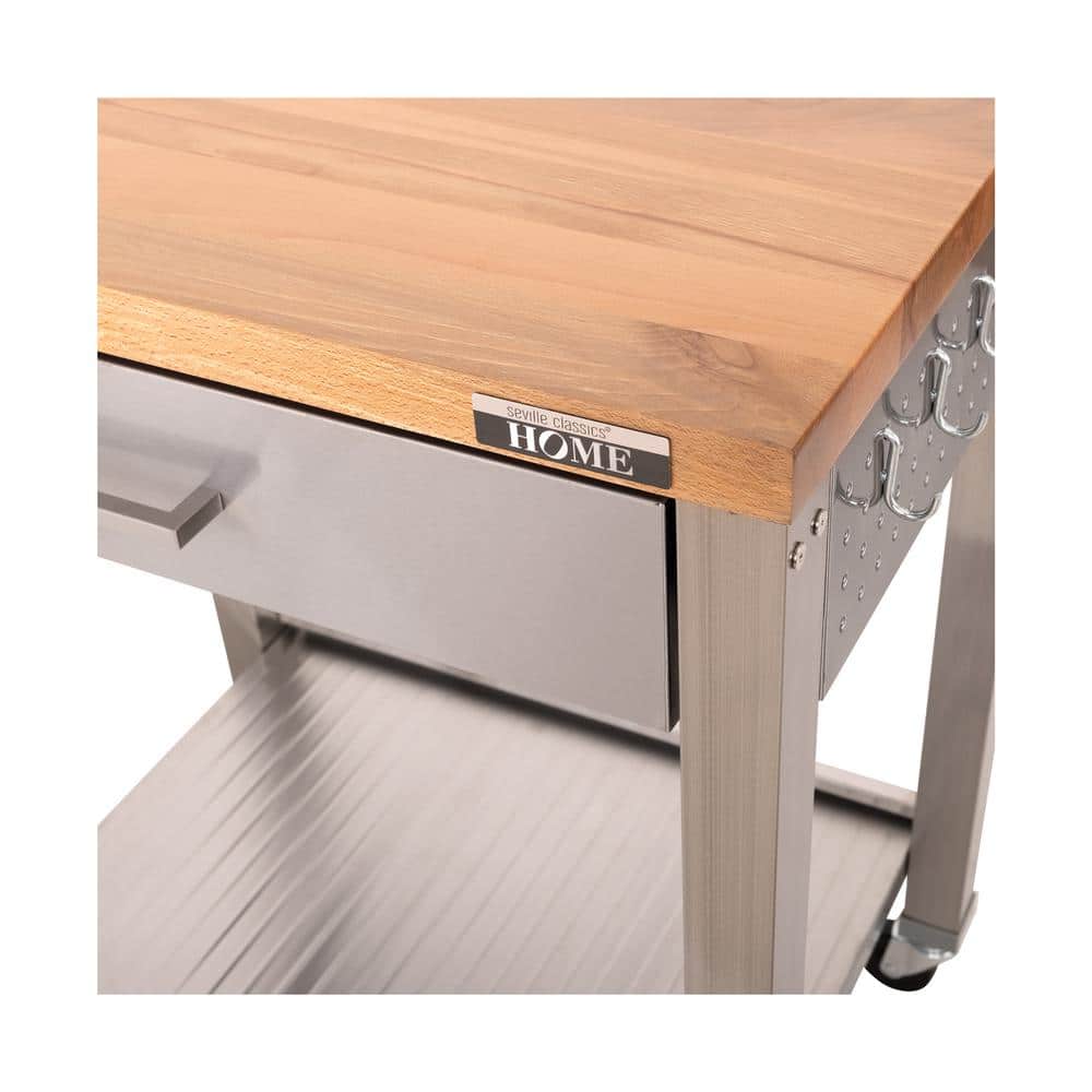 Stainless Steel and Wood Kitchen Cart with Storage