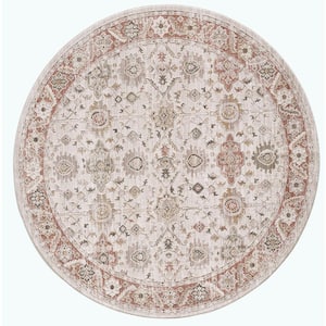 Adela Ivory/Red 8 ft. Round Bohemian Moroccan Area Rug