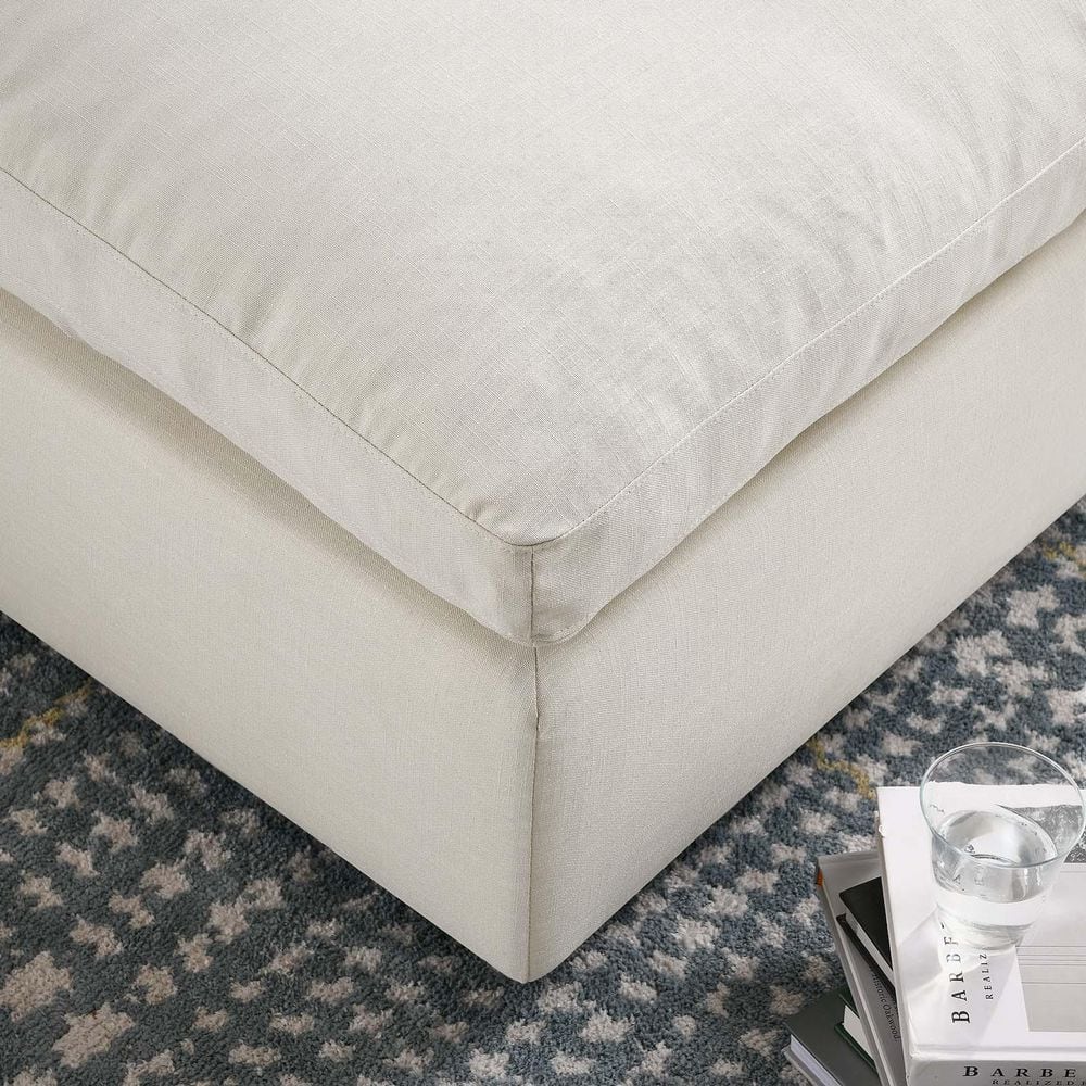 Commix Plush Light Beige Overstuffed Ottoman with Linen Texture
