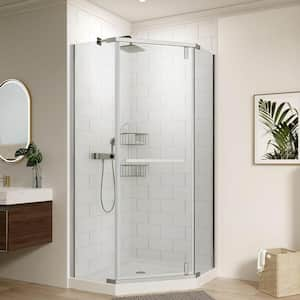 34.75 to 35.56 in. W x 72 in. H Neo-Angle Pivot Semi Frameless Corner Shower Enclosure in Chrome with Clear Glass