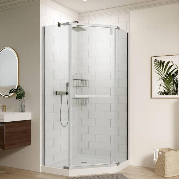 34.75 to 35.56 in. W x 72 in. H Neo-Angle Pivot Semi Frameless Corner Shower Enclosure in Chrome with Clear Glass