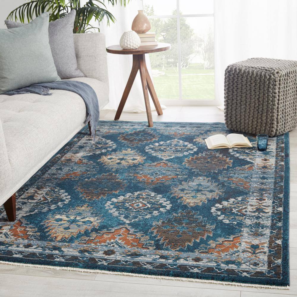 Lia Vintage Medallion 7'10"x11'1" Area Rug in Blue and Rust