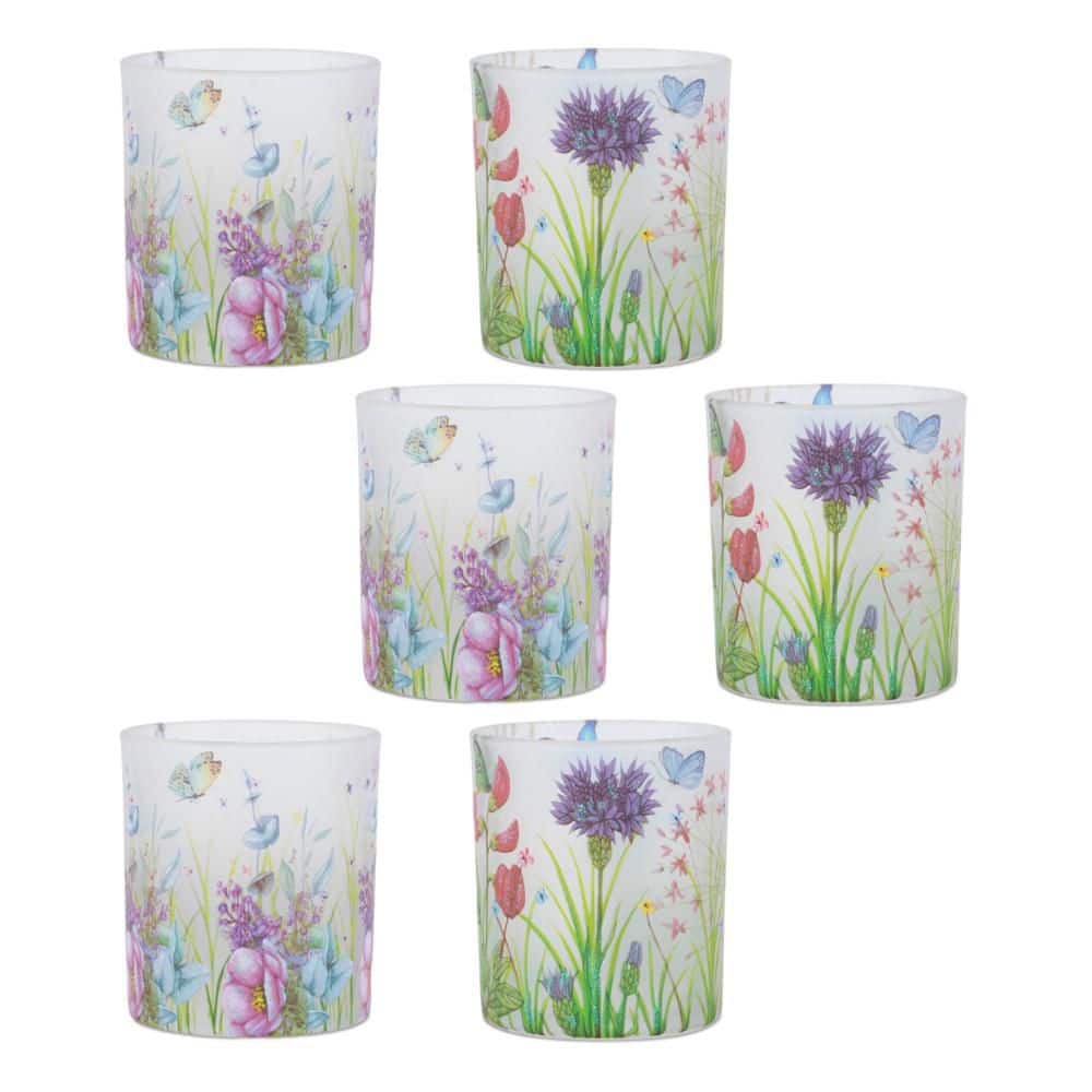Set of Six Green White Green And Purple Floral Glass Tabletop Votive Candle Holders price history on PriceWatchPro