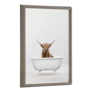 Blake 24 in. x 18 in. Highland Cow Solo Bathtub by Amy Peterson Framed Printed Glass Wall Art
