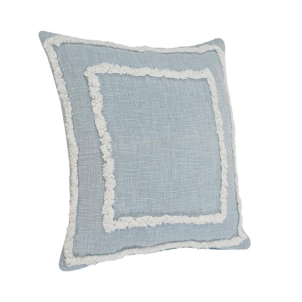 Sky Blue and White Tufted Square Throw Pillow, 20 in