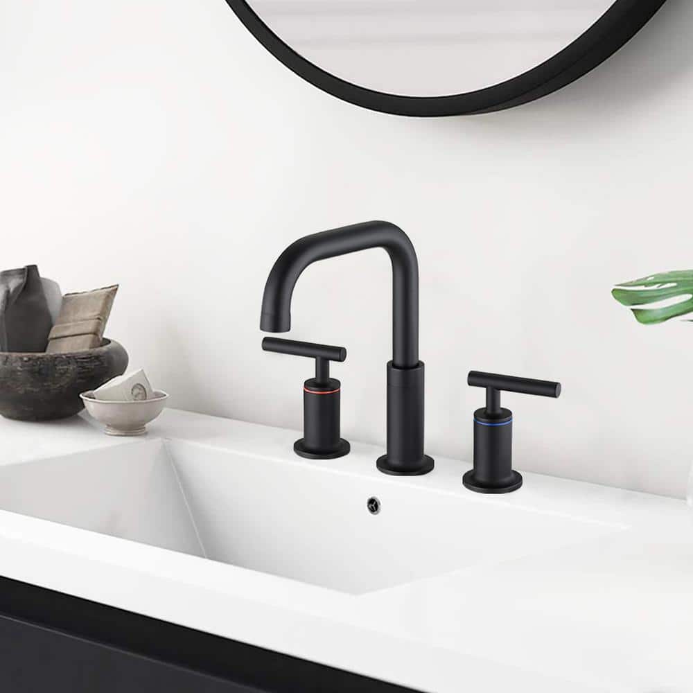 Matte Black 8 in. Widespread Double Handle Mid Arc Bathroom Faucet