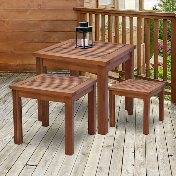 3-Piece Outdoor Side Nesting Table Patio Set with Acacia Wood Build and Multi-Functional Design
