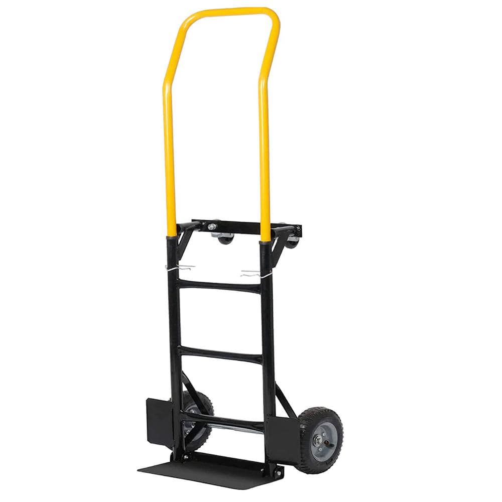 Black and Yellow Steel 2-Wheel Hand Truck with Solid Rubber Wheels