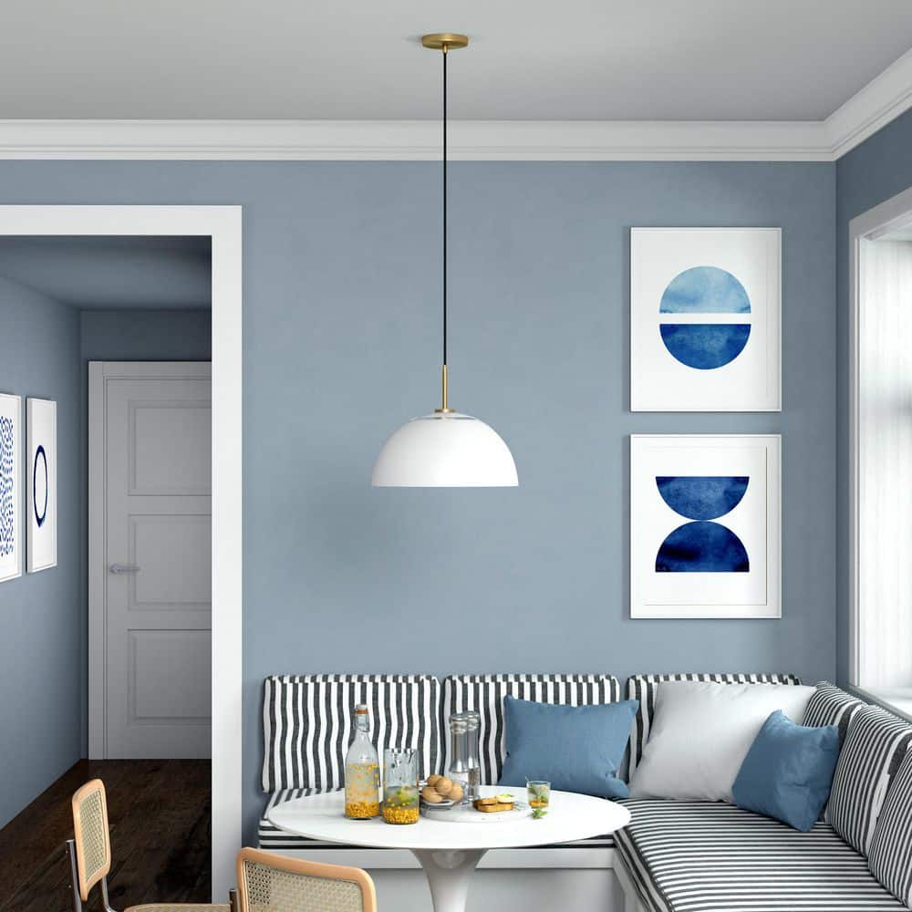 Jordyn 16" White and Brushed Brass Metal Pendant Light