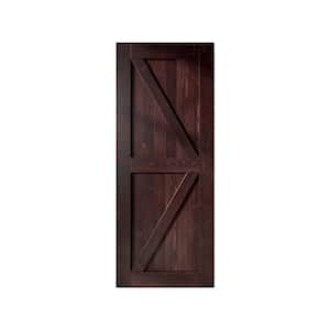 40 in. x 84 in. K-Frame Red Mahogany Solid Natural Pine Wood Panel Interior Sliding Barn Door Slab with Frame