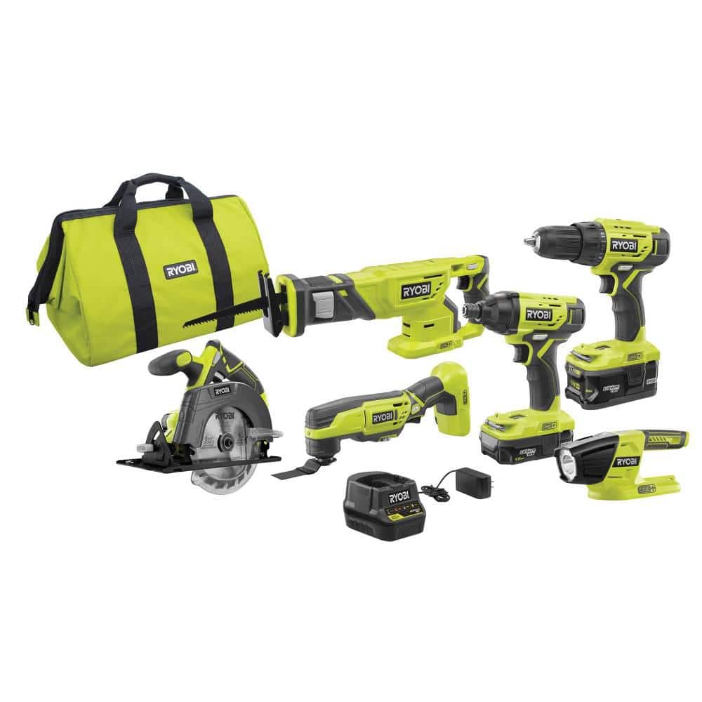 Reviews For Ryobi One 18v Lithium Ion Cordless 6 Tool Combo Kit With 2 Batteries Charger And Bag P1819 The Home Depot