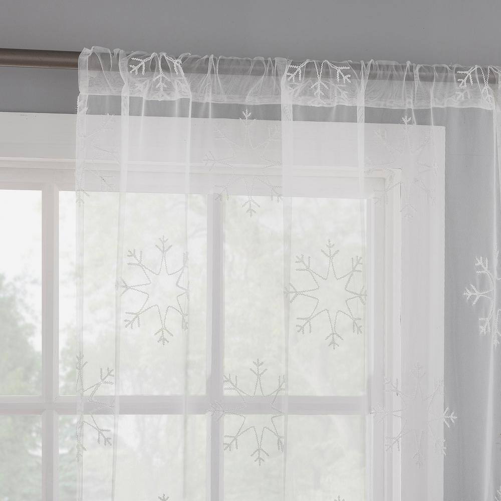 White Sheer Snowflake Embroidery Rod Pocket Curtain Panel 36" x 63"