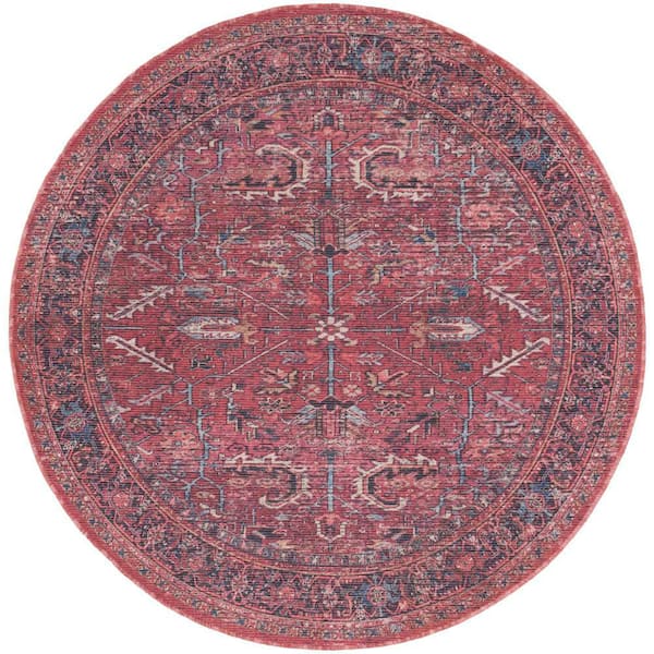 Unbranded Machine Washable Series 1 Brick 8 ft. x 8 ft. Bordered Traditional Round Area Rug