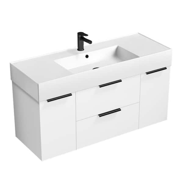 Derin 47.6 in. W x 18.1 in. D x 25.2 in. H Modern Bathroom Vanity in Glossy White With White Ceramic Top