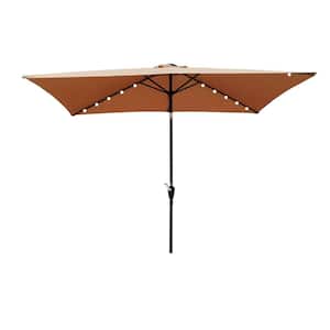 10 x 6.5 ft. Rectangular Patio Solar LED Lighted Outdoor Market Umbrellas with Crank and Push Button Tilt in Brown