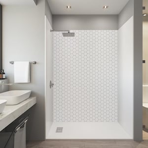 60 in. x 32 in. x 84 in. Alcove Solid Composite Stone Shower Kit-Hexagon Shower Walls and L/R WH Shower Pan Base