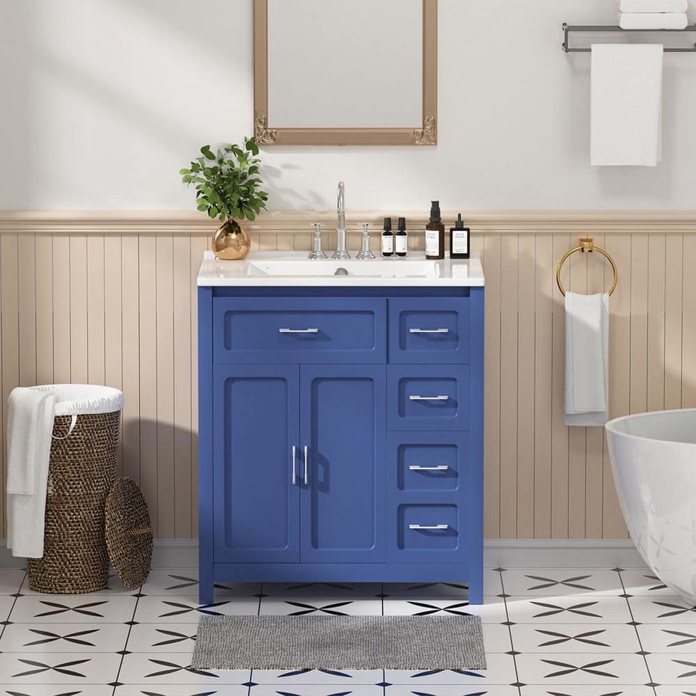 30 in. Single Sink Freestanding Blue Bath Vanity with White Ceramic Top Unassembled price history on PriceWatchPro