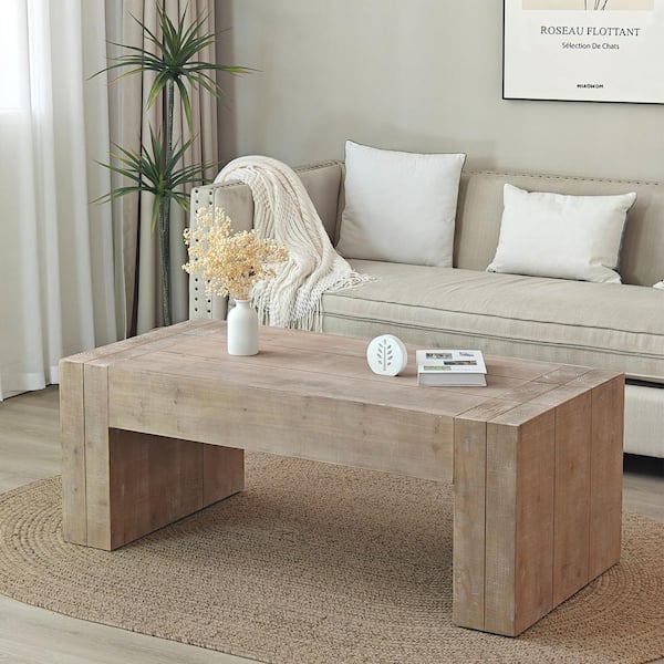 Clihome 50 in. Rectangle Natural Wood Coffee Table
