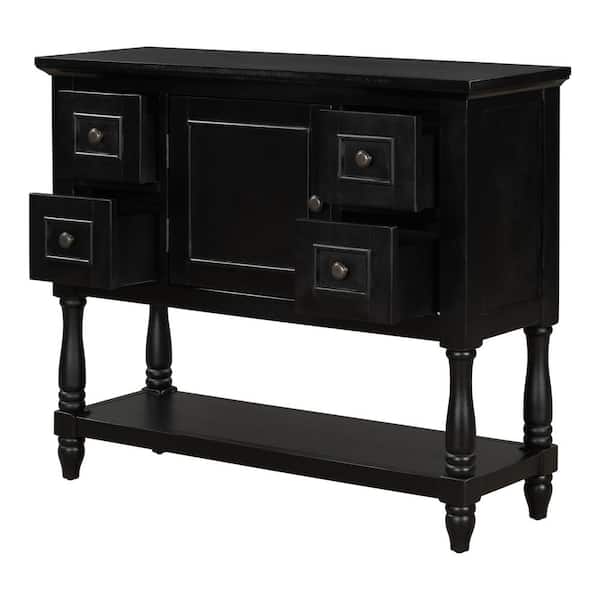 aisword 39 in. Black Modern Wood Rectangle Console Table Sofa Table for Living Room with 4-Drawers, 1 Cabinet and 1-Shelf