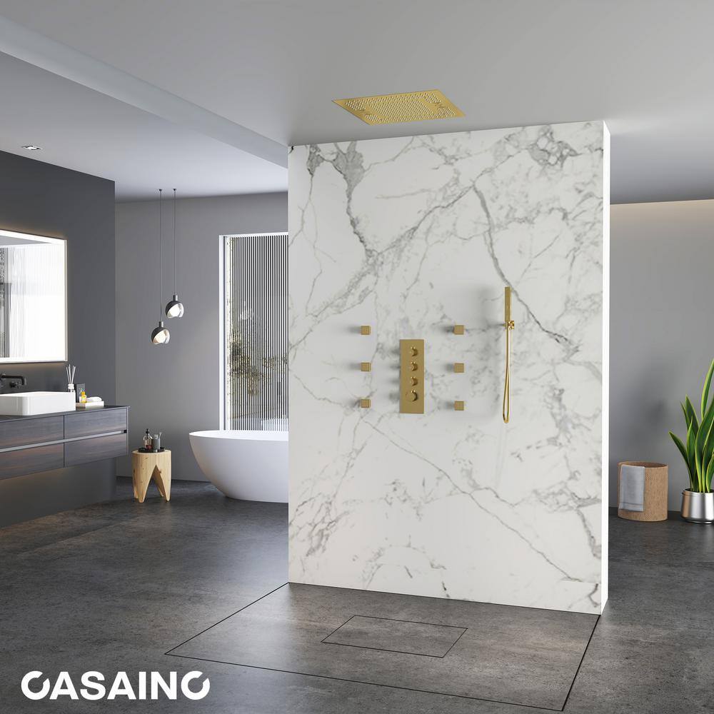 Brushed Gold Large LED Rainfall Shower System with Handheld and Music