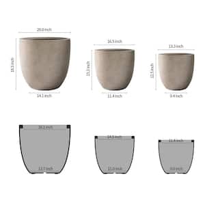 20", 16.5" & 13.3"W Round Weathered Finish Concrete Planters Set of 3, Outdoor Indoor w/Drainage Hole & Rubber Plug