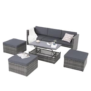 5-Piece Outdoor Wicker Patio Conversation Set with Gray Cushions Patio Furniture Set Table and Chairs Outdoor Sofa Set
