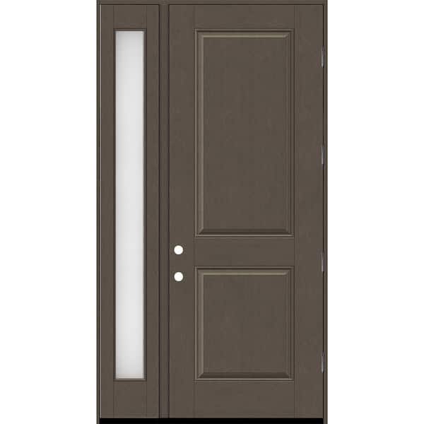 Steves & Sons Regency 51 in. x 96 in. 2P Squaretop LHOS Ashwood Stain Mahogany Fiberglass Prehung Front Door w/Obscure 12in. SL 6-9/16