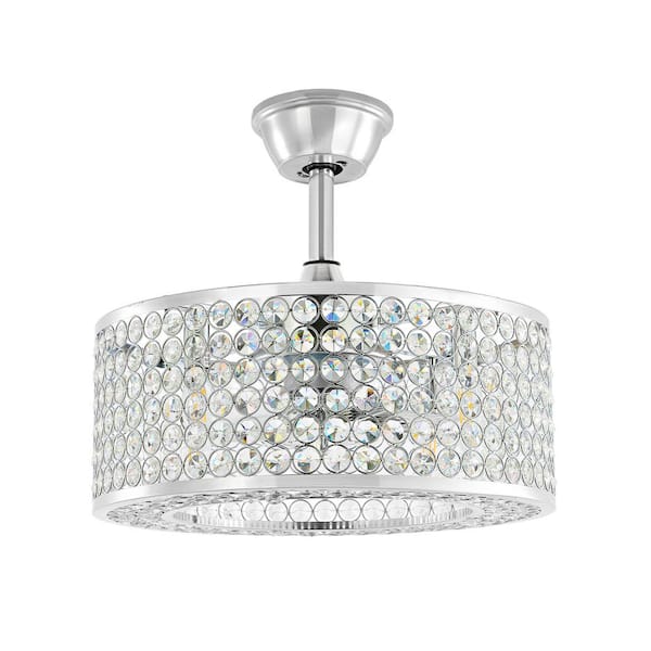 MLiAN 18 in. Indoor Chrome Caged Crystal Ceiling Fan with Light Kit and Remote Control
