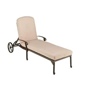 Capri Taupe Tan Brown Cast Aluminum Outdoor Chaise Lounge with Natural Tan Cushion