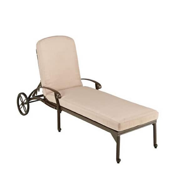 HOMESTYLES Capri Taupe Tan Brown Cast Aluminum Outdoor Chaise Lounge with Natural Tan Cushion