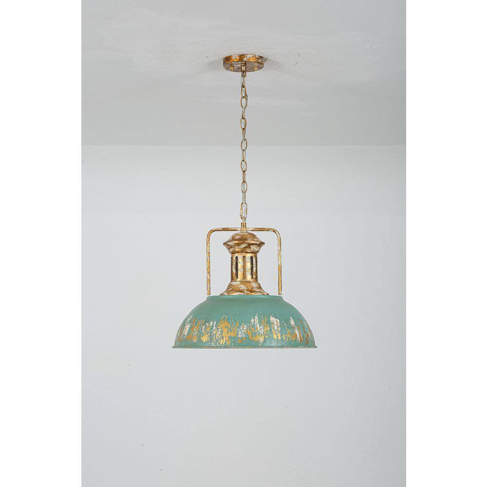 Potlid 1-Light 16.3 in.W Teal and Vintage Gold Hand-Brushed Dome Pendant Light for Entryway and Living Room price history on PriceWatchPro
