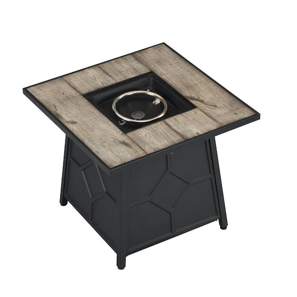 maocao hoom 30 in. x 25 in. 40000 BTU Square Black Metal Propane Gas Fire Pit Table with Gray Table Top