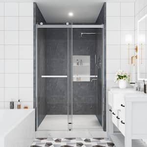 48 in. W x 76 in. H Double Sliding Frameless Shower Door in Chrome Finish with Clear Glass