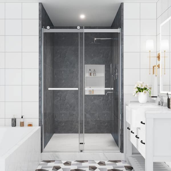 CASAINC 48 in. W x 76 in. H Double Sliding Frameless Shower Door in Chrome Finish with Clear Glass